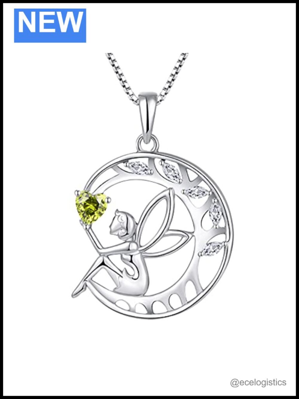 925 Sterling Silver Tree of Life Angel Pendant Necklace Cubic Zirconia